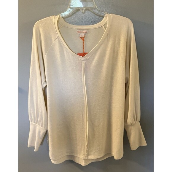 Knox Rose Cashmere-Like Beige V-Neck Top Size Medium NWT - Picture 1 of 7